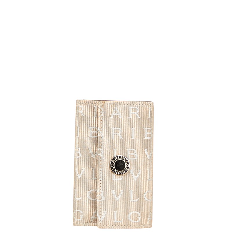 ブルガリ ロゴマニア 6連 キーケース ベージュ ホワイト キャンバス レザー レディース BVLGARI 【中古】