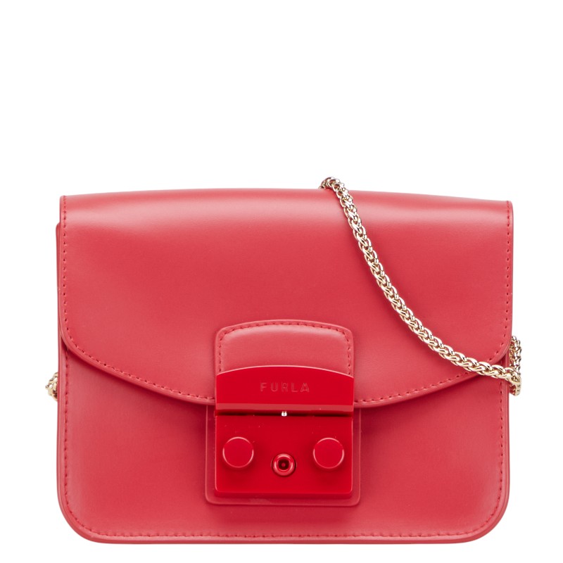 フルラ ロゴ チェーン ショルダーバッグ レッド レザー レディース Furla 【中古】