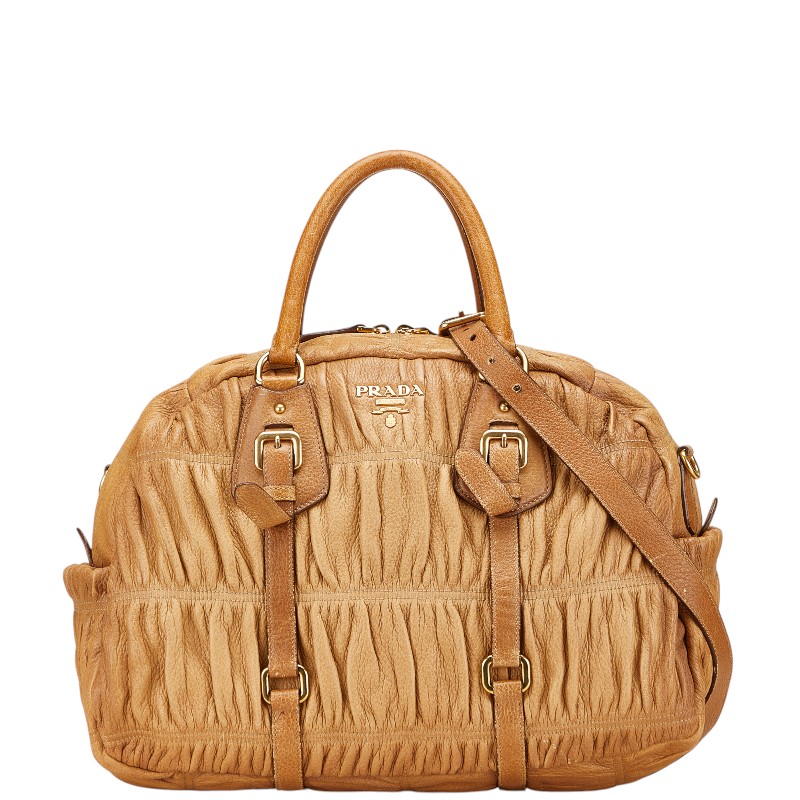 PRADA ナッパレザー 巾着ハンドバッグ リボン 2way 三角ロゴプレート PRADA ナッパレザー 巾着ハンドバッグ リボン 2way 三角ロゴ
