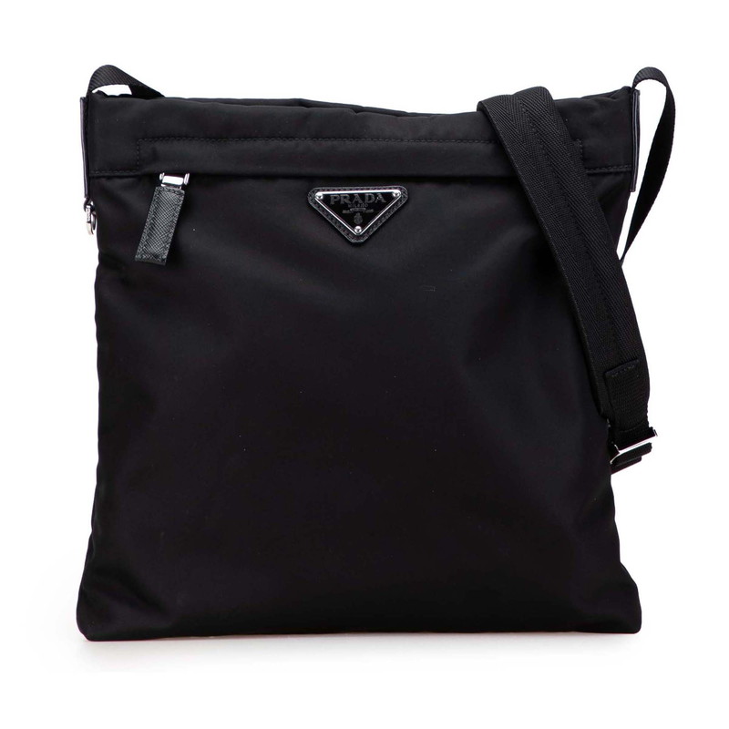 プラダ 三角ロゴプレート ショルダーバッグ 2VH055 ブラック ナイロン レザー レディース PRADA 【中古】｜【銀座パリス】　店