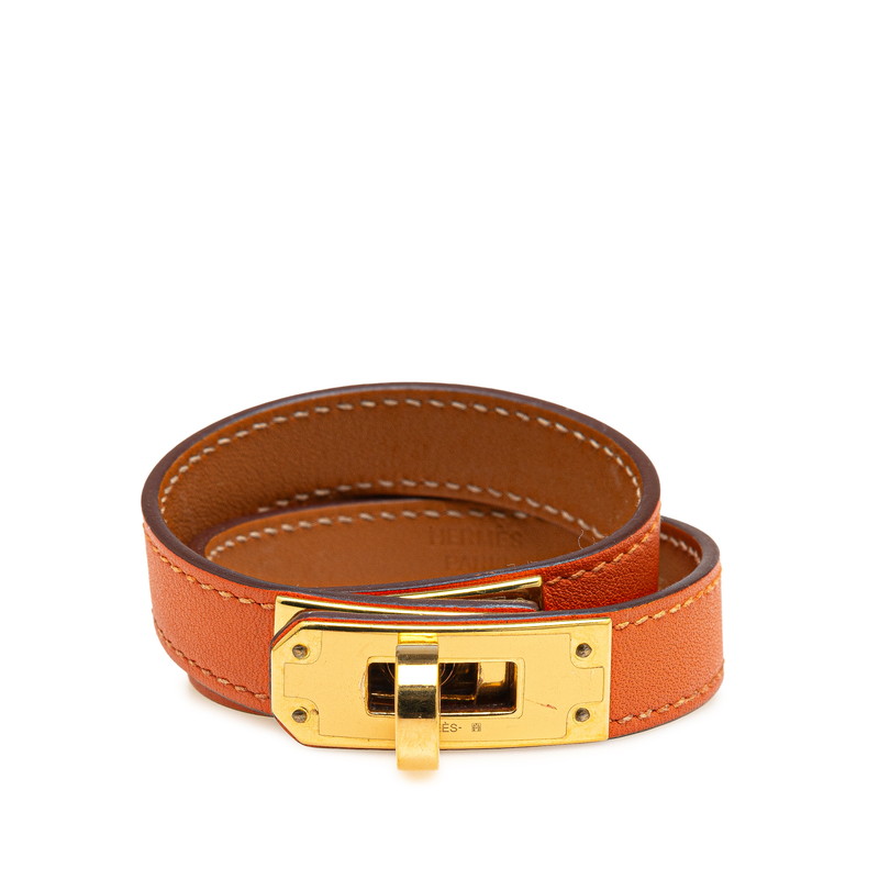 エルメス ケリー ドゥブルトゥール ブレスレット オレンジ ゴールド ヴォースイフト メッキ レディース HERMES 【中古】｜【銀座パリス】　店