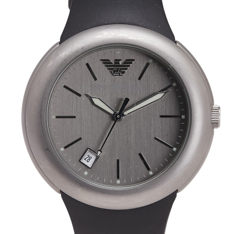 エンポリオ アルマーニ 腕時計 AR-0801 クオーツ シルバー文字盤 ステンレススチール ラバー メンズ Emporio Armani 【中古】