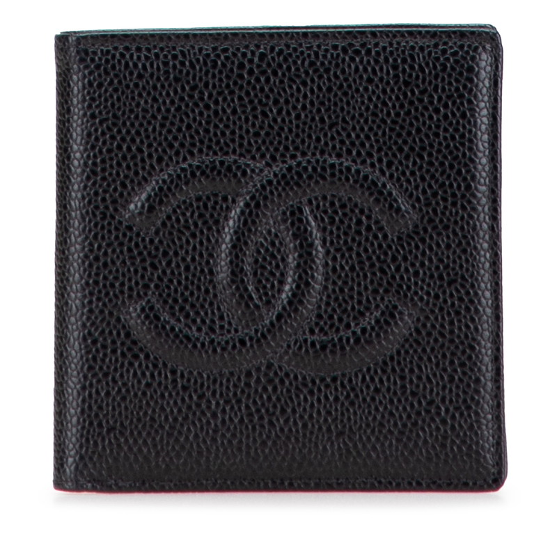 シャネル 二つ折り財布　キャビアスキン ココマーク　黒　コンパクト　CHANEL Used 通常品】シャネル CHANEL 二つ折り財布 キャビアスキン CC