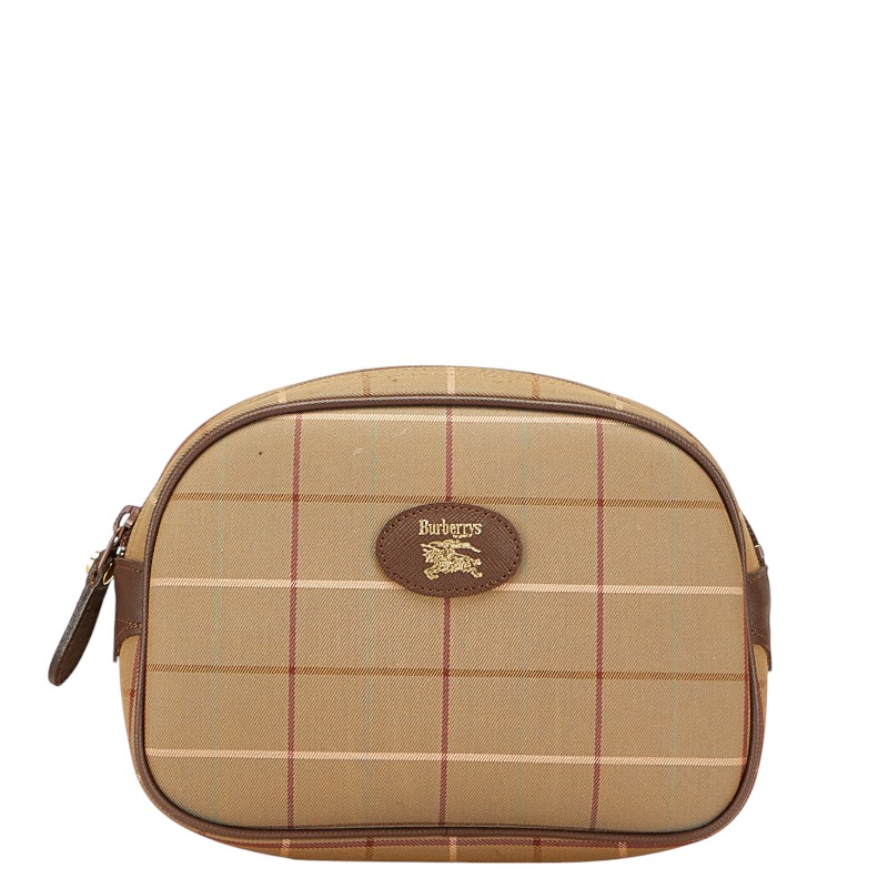✨美品✨Burberry バーバリー チェック柄 ポーチ バニティバッグ 小型 BURBERRY<BR> バーバリー チェック柄 キャンバス/レザー