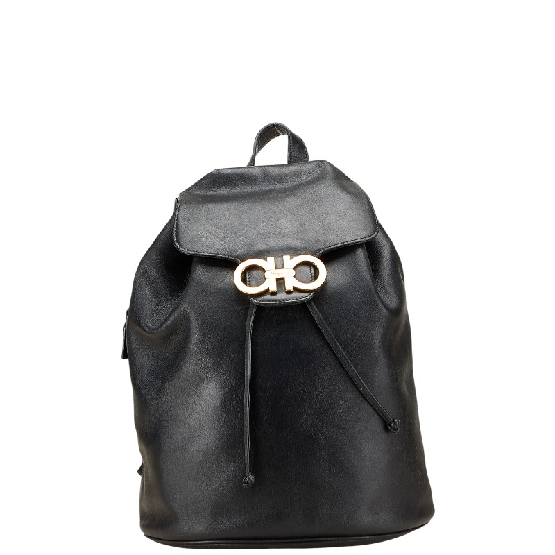サルヴァトーレフェラガモ ガンチーニ リュック バックパック BV-216148 ブラック レザー レディース Salvatore Ferragamo 【中古】