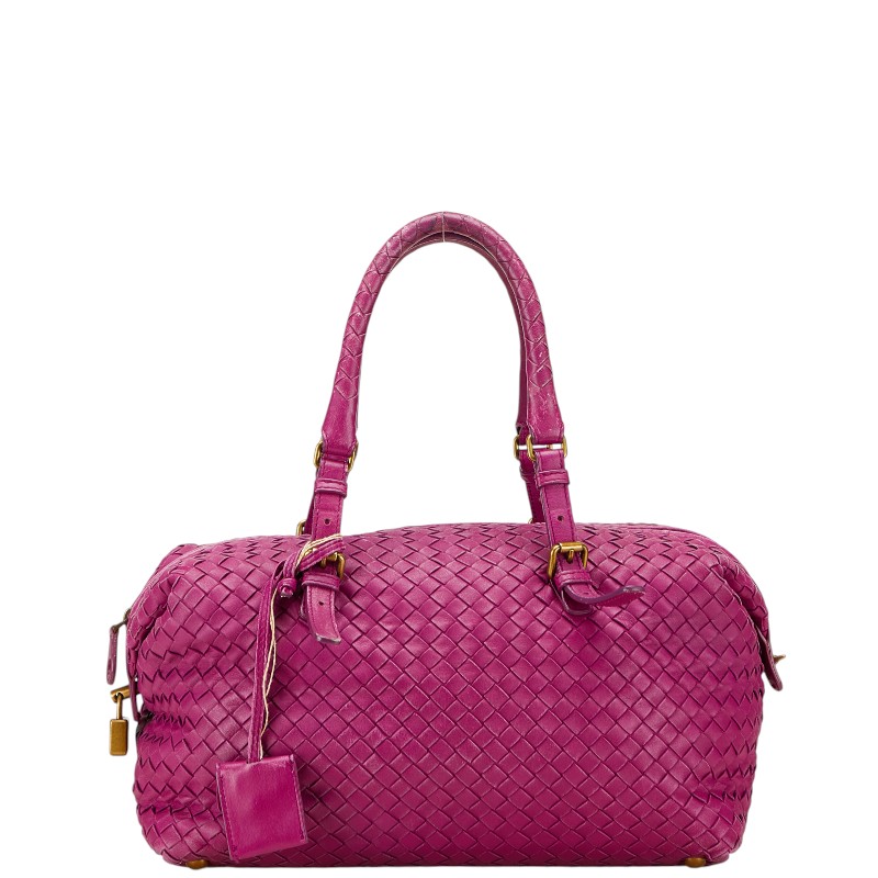 ボッテガヴェネタ イントレチャート ハンドバッグ ミニボストンバッグ パープル レザー レディース BOTTEGAVENETA 【中古】