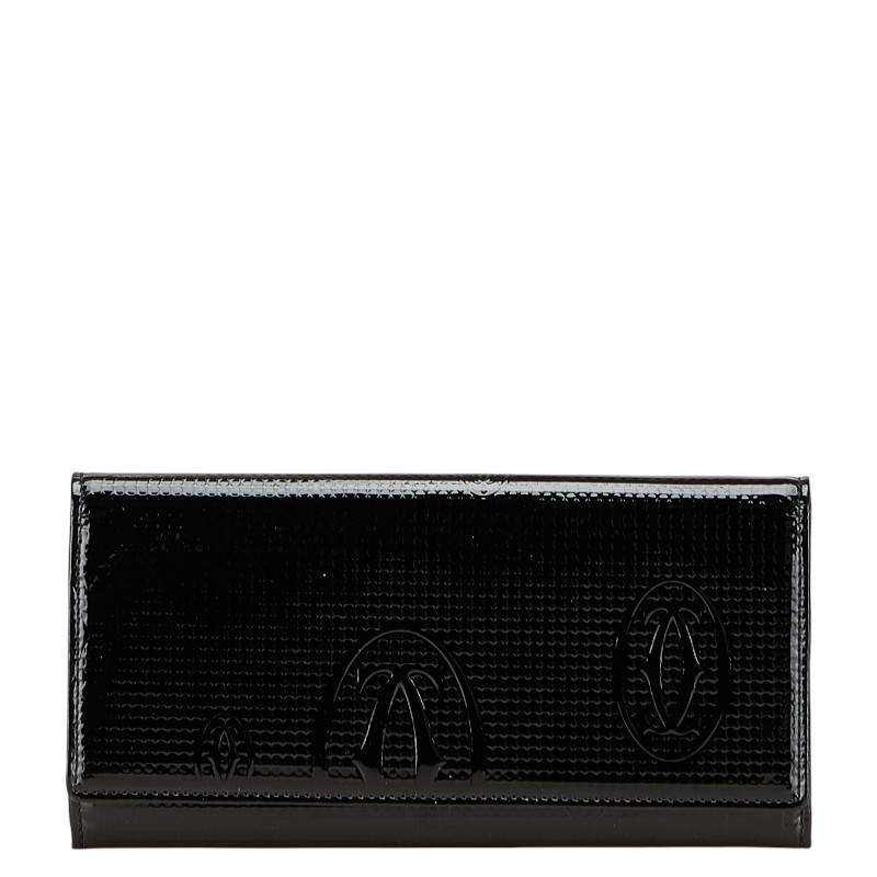 カルティエ 心うれしい誕生日 長紙入れ 黒いこと エナメル レディース CARTIER 【中古】