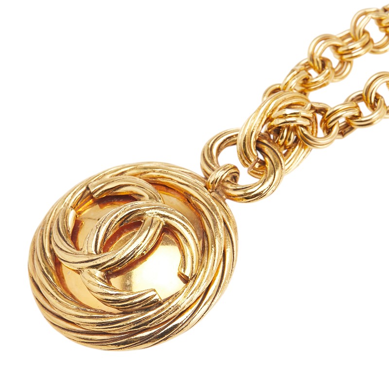 シャネル ヴィンテージ ココマーク ラウンド ミラー ネックレス ゴールド メッキ レディース CHANEL 【中古】