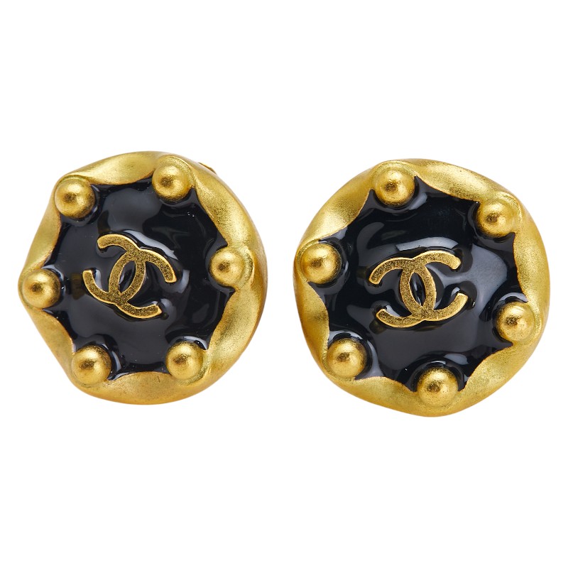 シャネル ヴィンテージ ココマーク イヤリング ゴールド ブラック メッキ レディース CHANEL 【中古】｜【銀座パリス】　店