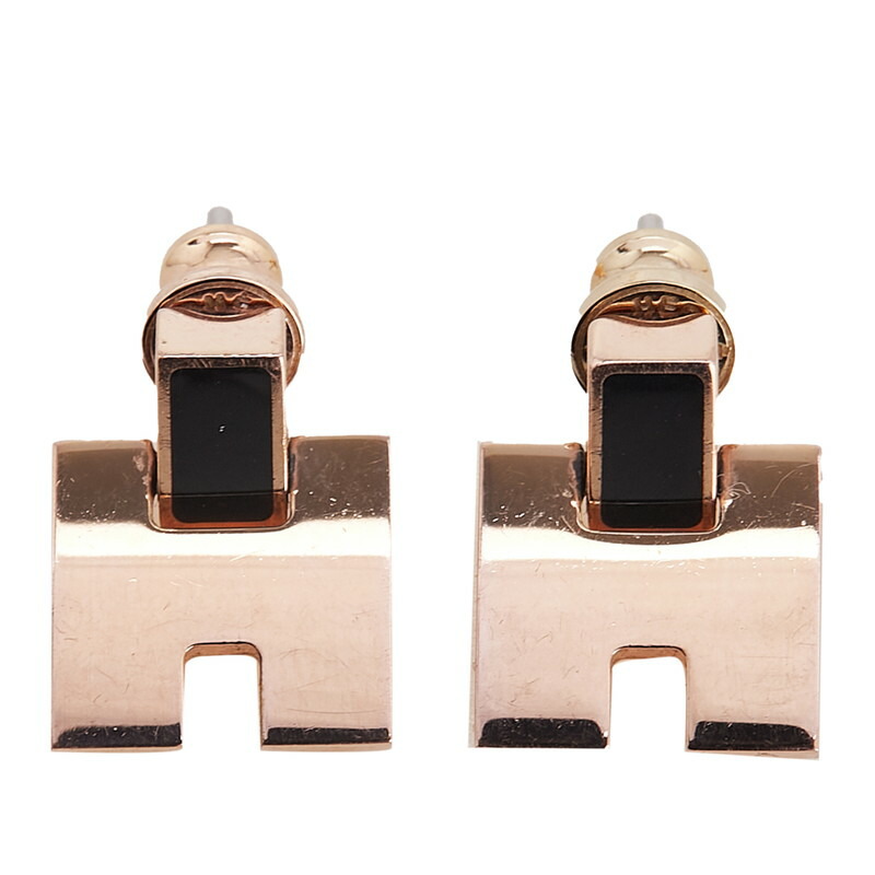 HERMES エルメス アイリーン Hロゴ ピアス ピンクゴールドプレーテッド黒 HERMES エルメス アイリーン Hロゴ ピアス ピンクゴールドプレー