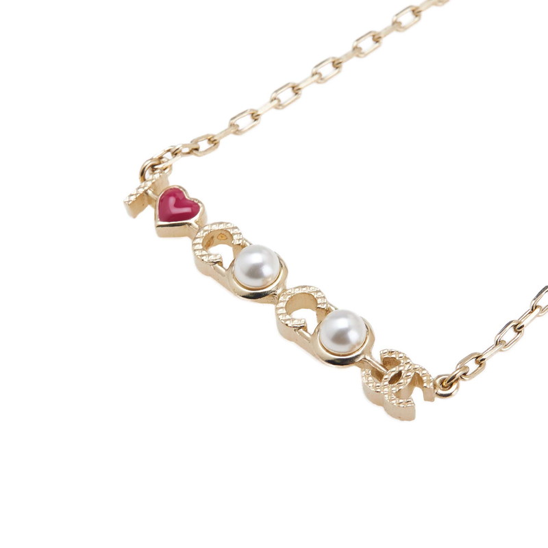 シャネル I LOVE COCO ハート モチーフ パール ネックレス ゴールド メッキ レディース CHANEL 【中古】