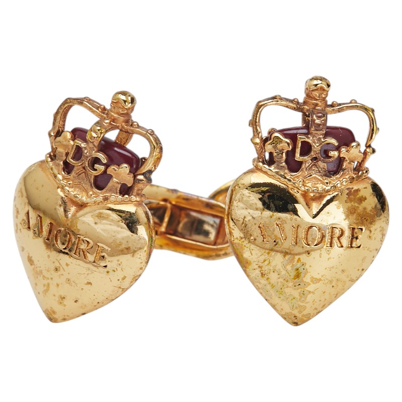 ドルチェアンドガッバーナ ハート モチーフ カフス ゴールド レッド メッキ レディース DOLCE&GABBANA 【中古】