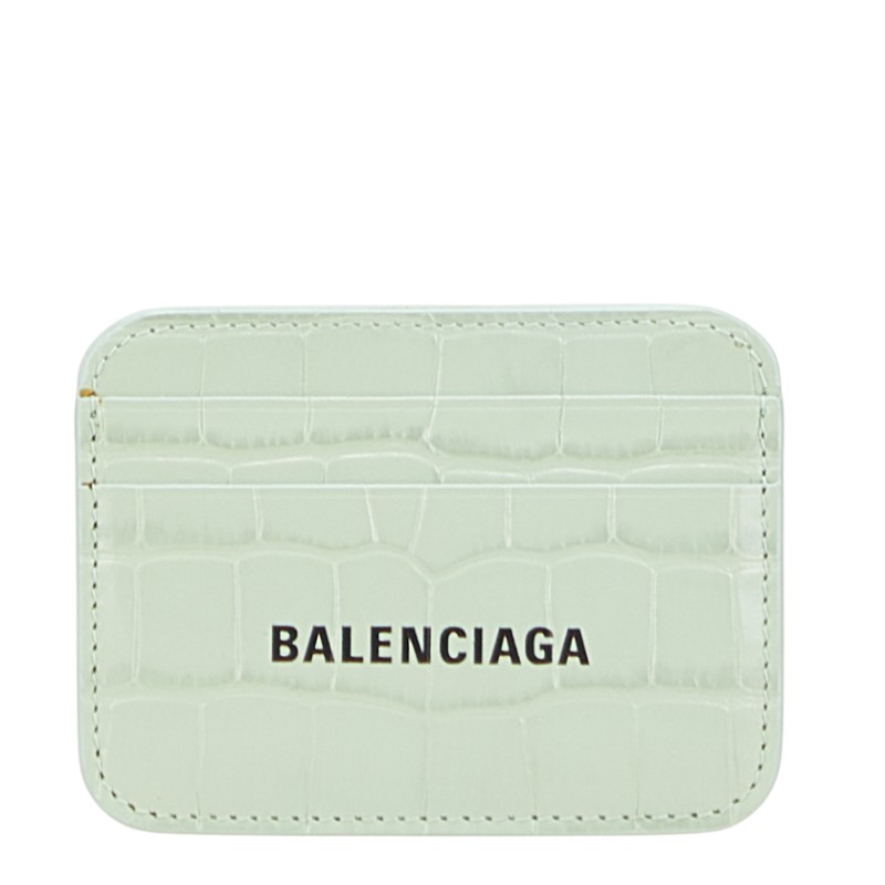 バレンシアガ ロゴ 型押し カードケース パスケース 593812 ライトグリーン レザー レディース BALENCIAGA 【中古】
