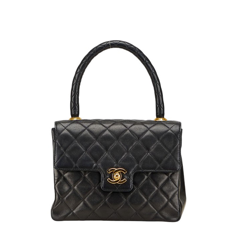 シャネル マトラッセ ココマーク ハンドバッグ トップハンドル ブラック ラムスキン レディース CHANEL 【中古】