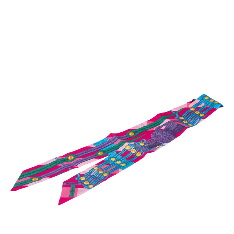 エルメス ツイリー スカーフ チェック ピンク ブラウン 馬具柄 マルチカラー エルメス ツイリー スカーフ チェック ピンク ブラウン 馬具柄 マルチ