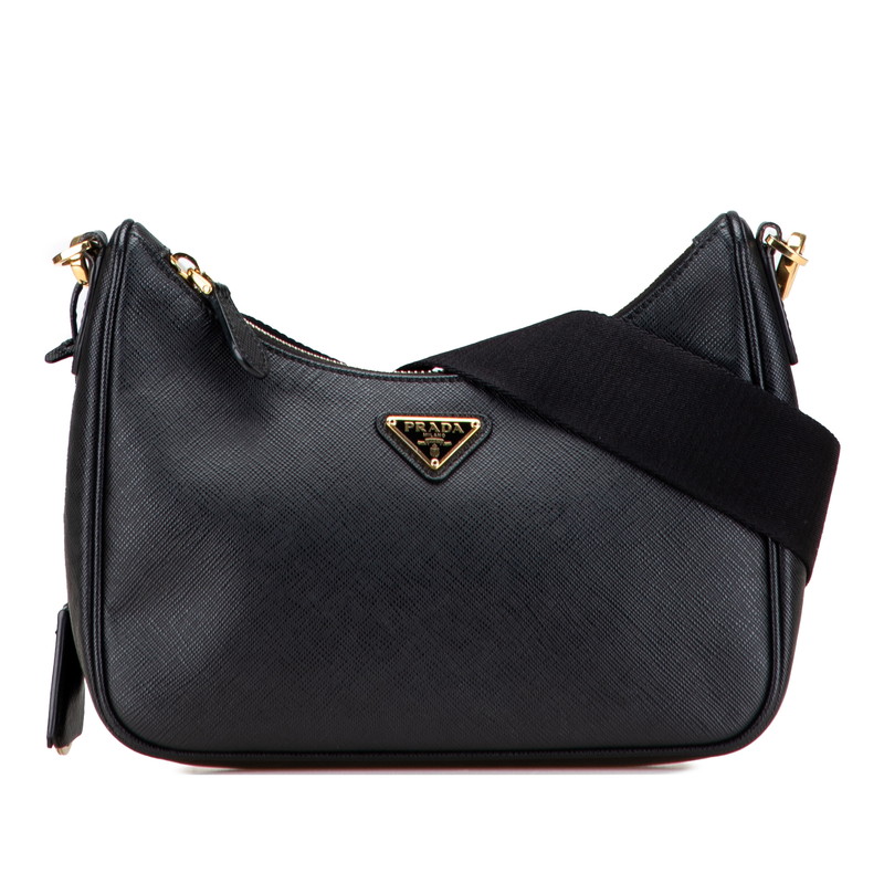 プラダ 三角ロゴプレート ショルダーバッグ 1BH204 ブラック サフィアーノレザー レディース PRADA 【中古】｜【銀座パリス】　店