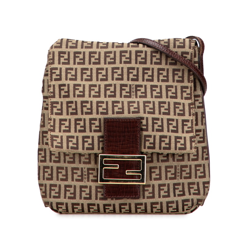 フェンディ ズッキーノ 斜め掛け ショルダーバッグ 8BT075 ブラウン キャンバス レザー レディース FENDI 【中古】