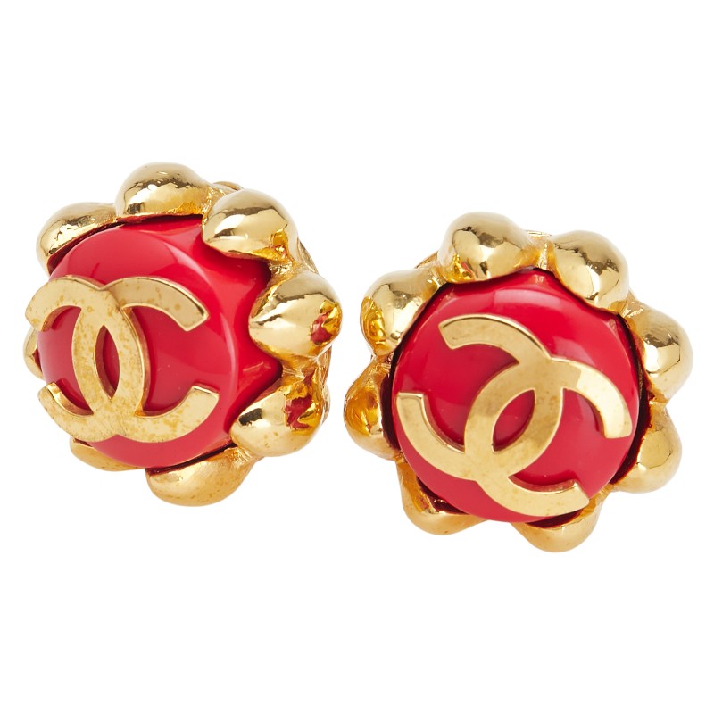 シャネル ヴィンテージ ココマーク イヤリング ゴールド レッド メッキ レディース CHANEL 【中古】｜【銀座パリス】　店 68,640円