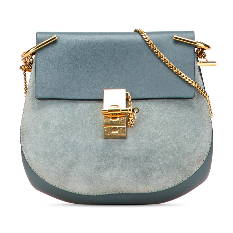 クロエ ドリュー チェーン ショルダーバッグ ブルー レザー スウェード レディース Chloe 【中古】