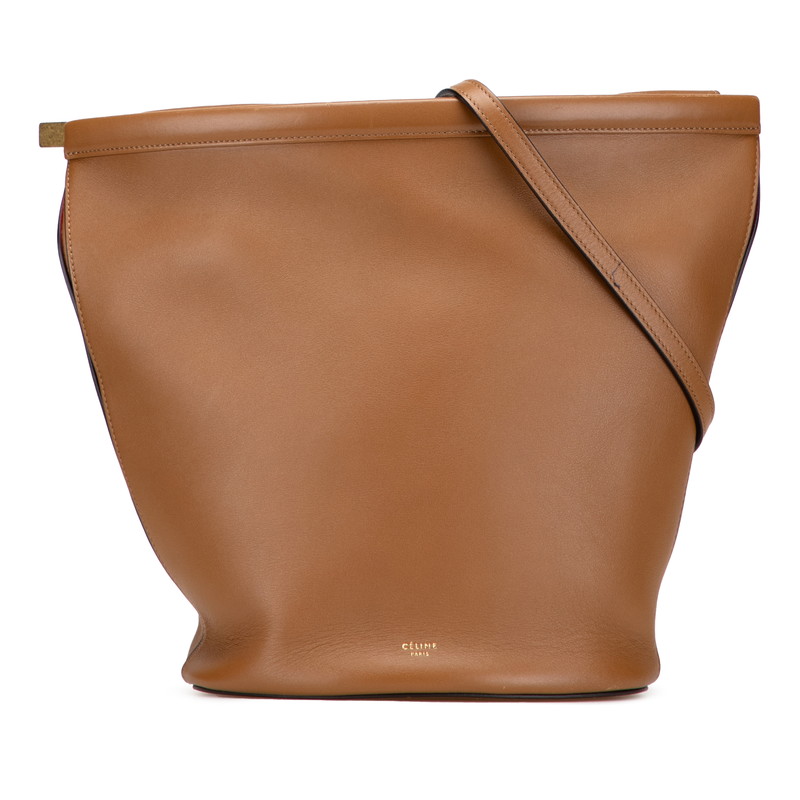 セリーヌ ロゴタイプ クラスプバケット ショルダーバッグ 赤銅色 なめし革 レディース CELINE 【中古】