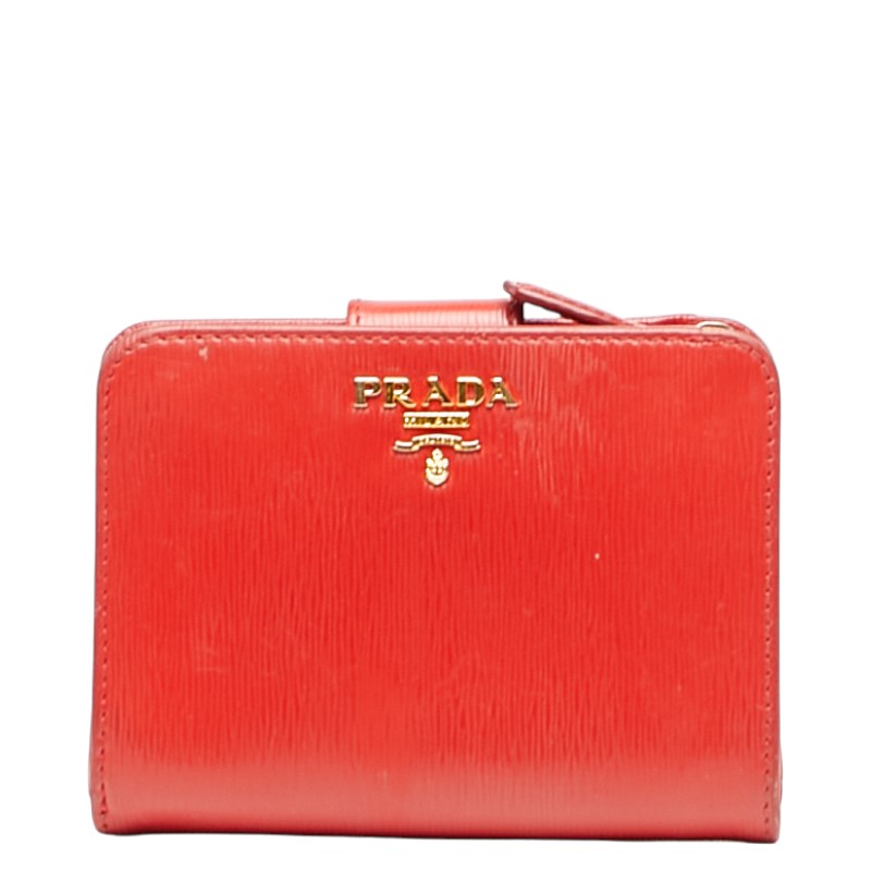 90sプラダPrada がま口二折　財布　レッド系　made in Italy 90sプラダPrada がま口二折 財布 レッド系 made in Italy