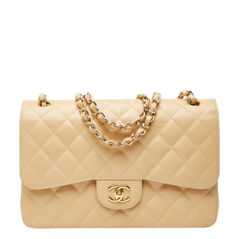 シャネル ココマーク マトラッセ30 ダブルフラップ チェーン ショルダーバッグ ベージュ キャビアスキン レディース CHANEL 【中古】|【銀座パリス】 店