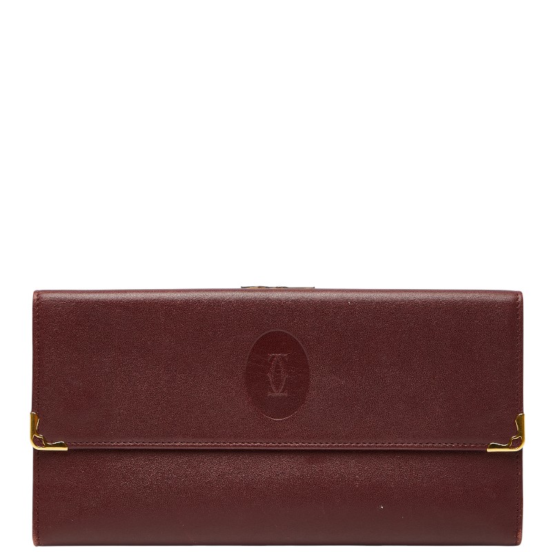 カルティエ マストライン 長財布 ワインレッド レザー レディース CARTIER 【中古】