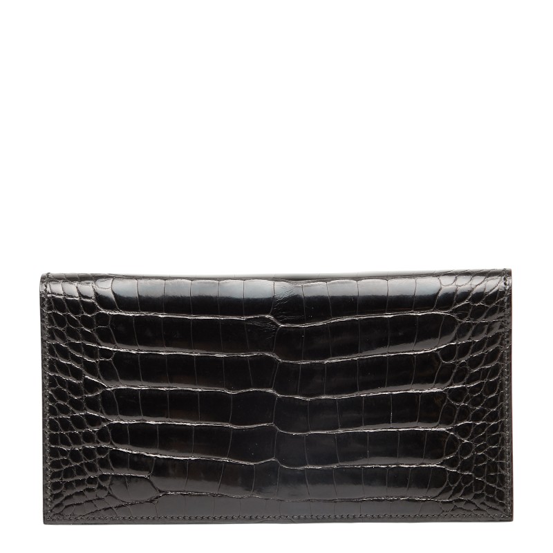 エルメス MC2フレミング 長銭入れ 黒いこと アリゲーター レディース HERMES 【中古】