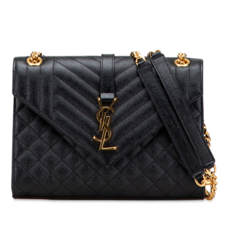 サンローラン YSLロゴ エンベロープ チェーン ショルダーバッグ ハンドバッグ 600166 ブラック シルバー レザー SAINT LAURENT 【中古】 楽天市場】サンローラン YSLロゴ エンベロープ チェーン ショルダー