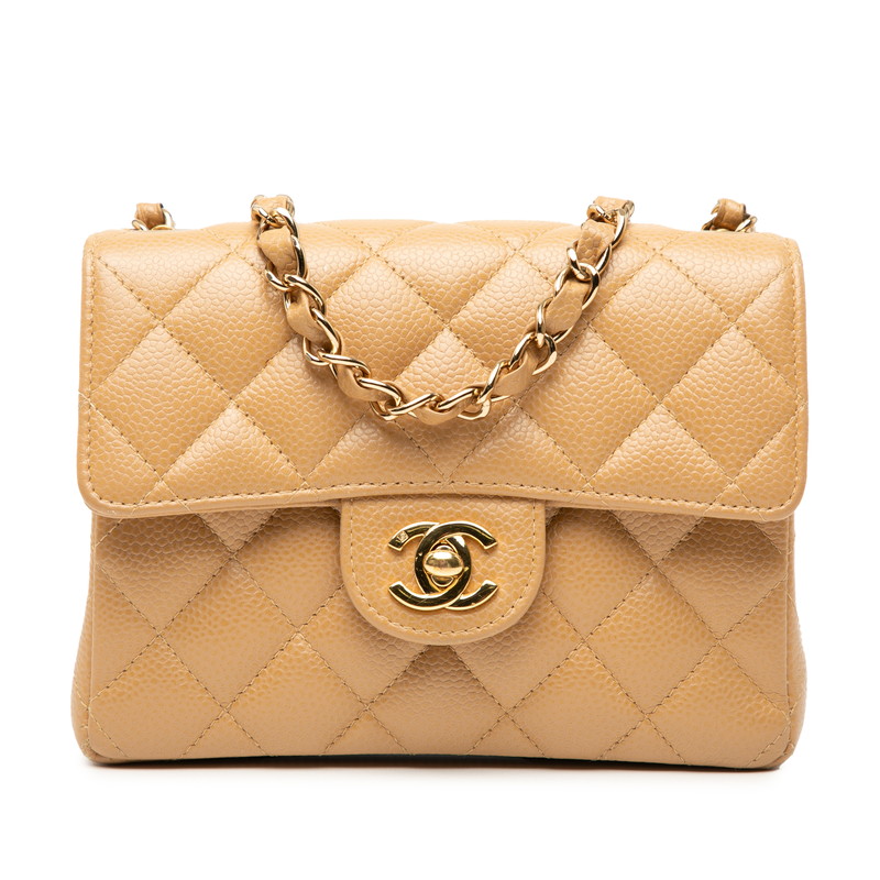 シャネル ミニマトラッセ ココマーク 斜め掛け チェーン ショルダーバッグ ベージュ キャビアスキン レディース CHANEL 【中古】
