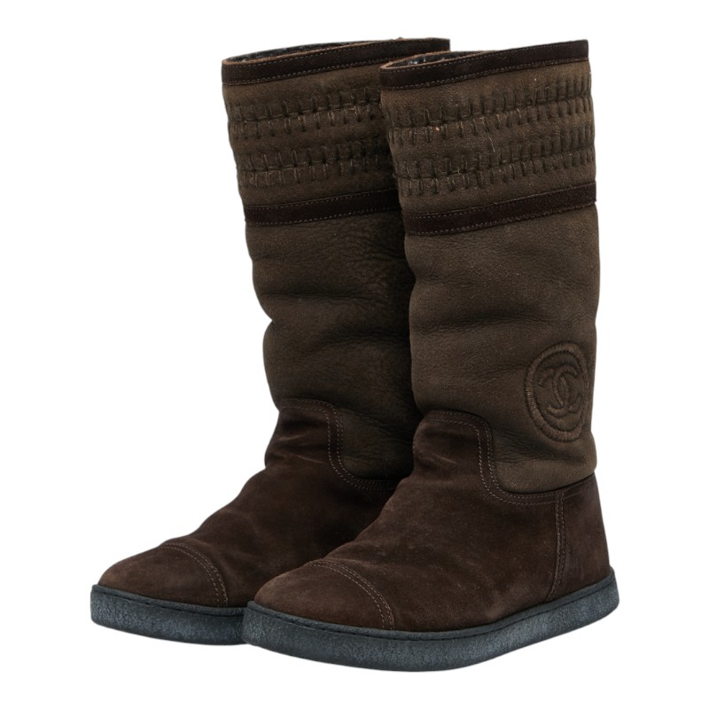 シャネル　ムートン　ブーツ　39  グレー シャネル ムートン ブーツ 39 グレー