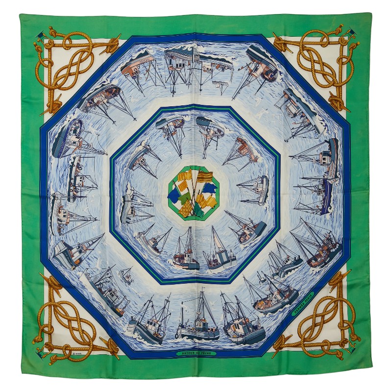 楽天市場】HERMES エルメス カレ90 tuiga/帆船柄 スカーフ ブルー系