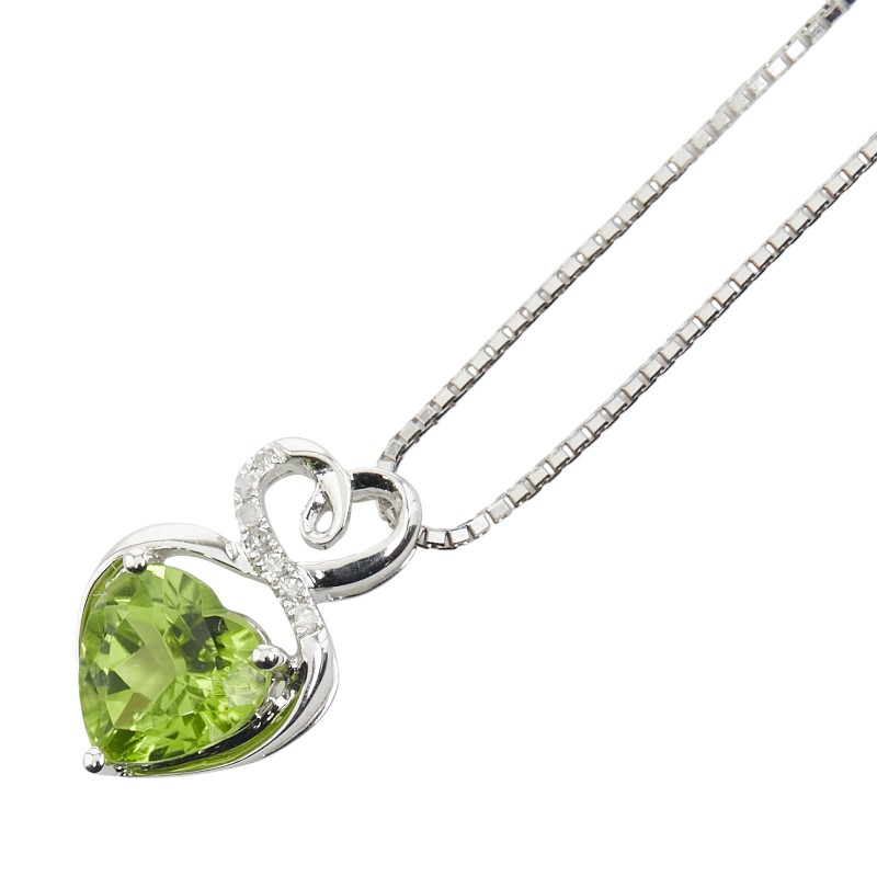 K14 ゴールド ペリドット1.332ct ダイヤ0.10ct ハート モチーフ ペンダントネックレス レディース 【中古】|【銀座パリス】 店