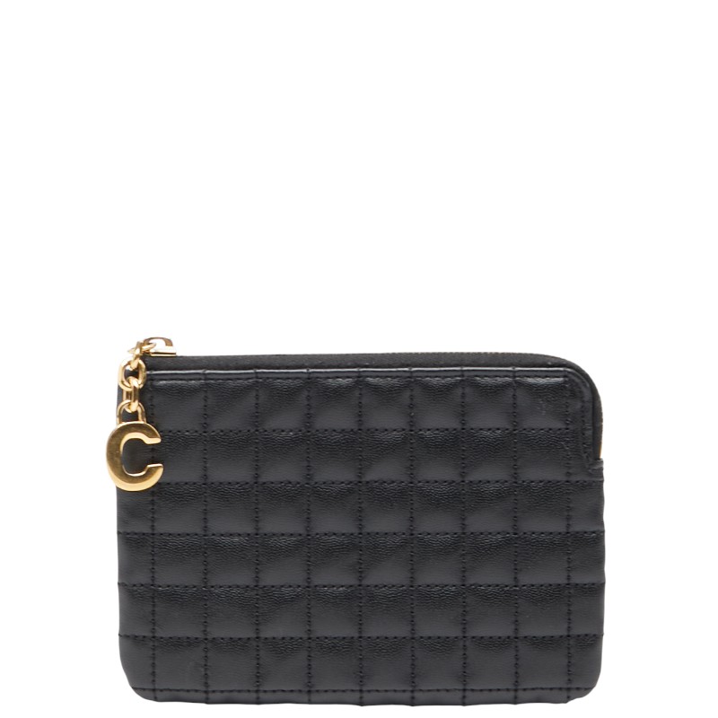 セリーヌ Cチャーム キルティング コインケース カードケース ブラック レザー レディース CELINE 【中古】