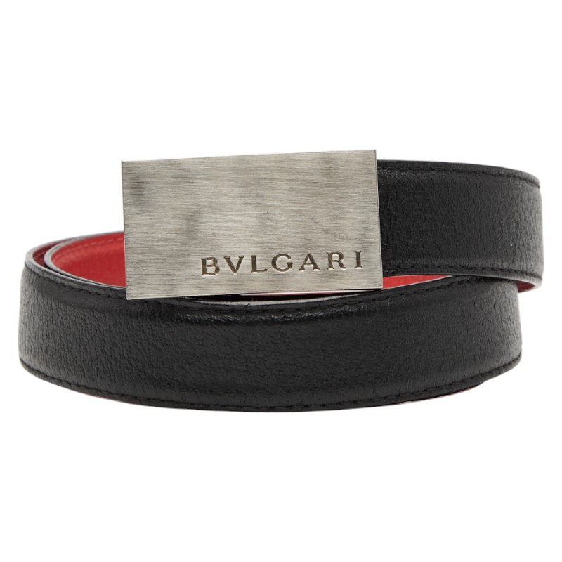 美品 BVLGARI ブルガリ ベルト スクエアバックル ブラック メンズ 中古 BVLGARI ブルガリ ロゴマニア スクエアバックル メンズベルト ウエスト