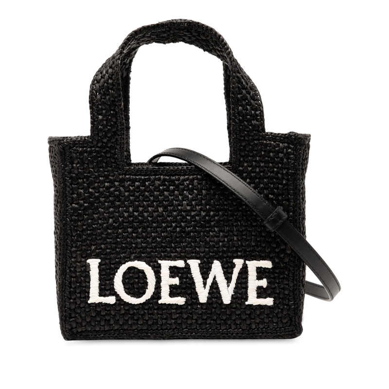 ロエベ 書体 トート ミニ トートバッグ ショルダーバッグ 2WAY 黒いこと ラフィア なめし革 レディース LOEWE 【中古】