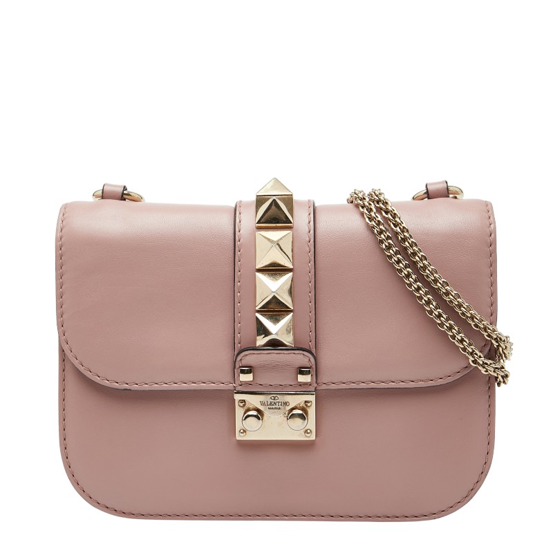 ヴァレンティノ スタッズ チェーン ショルダーバッグ ピンク レザー レディース VALENTINO 【中古】｜【銀座パリス】　店