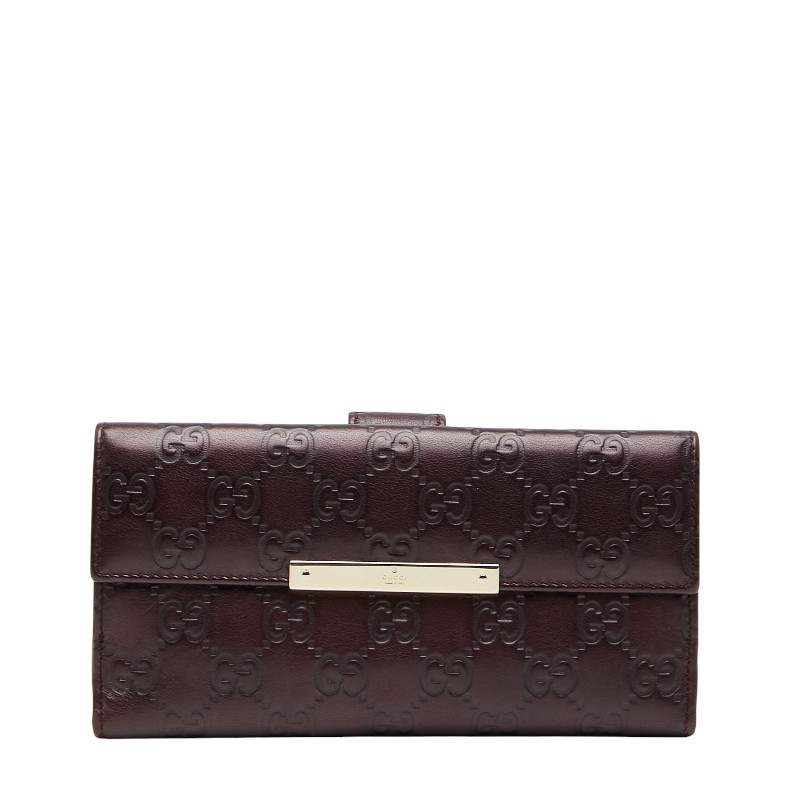 グッチ グッチシマ W引っ掛かり 長札入れ 112715 赤銅色系 なめし革 レディース GUCCI 【中古】 財布・ケース-レディース財布-バッグ・小物・ブランド雑貨
