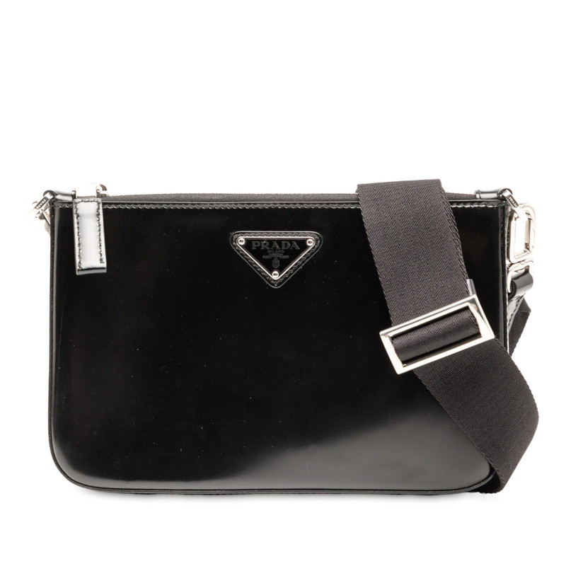 プラダ 三角形ロゴタイプ一皿 ショルダーバッグ 2VH129 黒いこと なめし革 レディース PRADA 【中古】