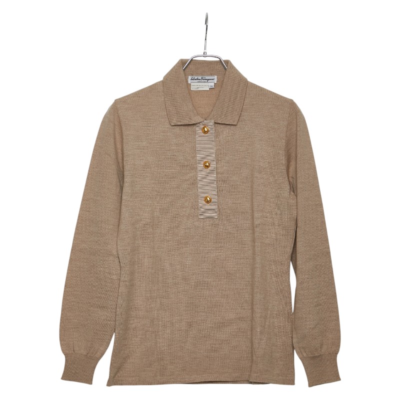 サルヴァトーレフェラガモ ニットポロ サイズ：M ベージュ ウール レディース Salvatore Ferragamo 【中古】