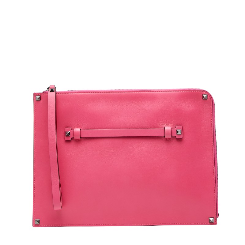 ヴァレンティノ ロックスタッズ クラッチペダル御徒面子 サクラ色 なめし革 レディース VALENTINO 【中古】