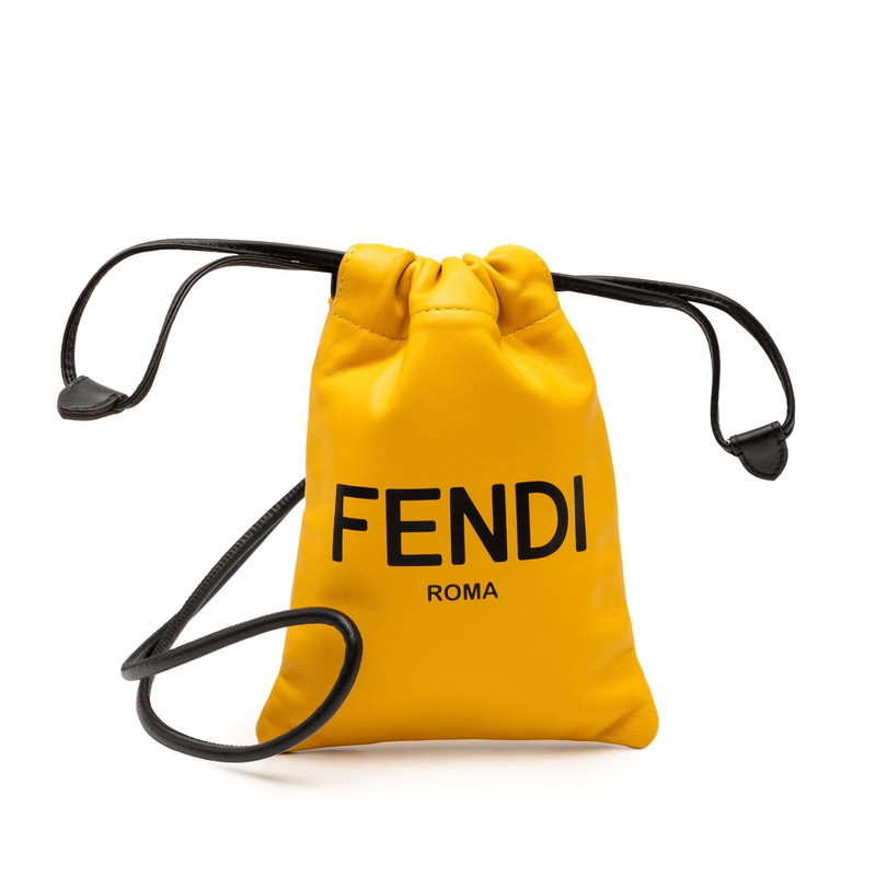 フェンディ ロゴタイプ 電話機合切袋 7AR898 黄色 なめし革 レディース FENDI 【中古】