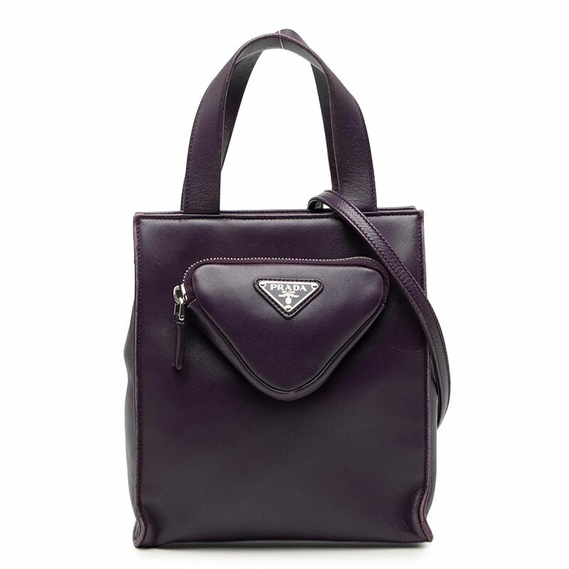 プラダ 三角ロゴプレート トートバッグ ショルダーバッグ 2WAY 1BG418 パープル レザー レディース PRADA 【中古】|【銀座パリス】 店