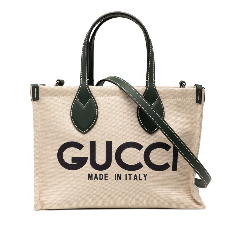 グッチ ロゴプリント ミニトートバッグ ショルダーバッグ 2WAY 772144 ベージュ グリーン キャンバス レザー レディース GUCCI 【中古】｜【銀座パリス】　店