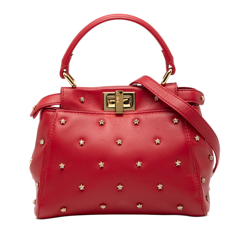フェンディ ピーカブー XS ハンドバッグ ショルダーバッグ 2WAY 8BN309 レッド レザー ラインストーン レディース FENDI 【中古】