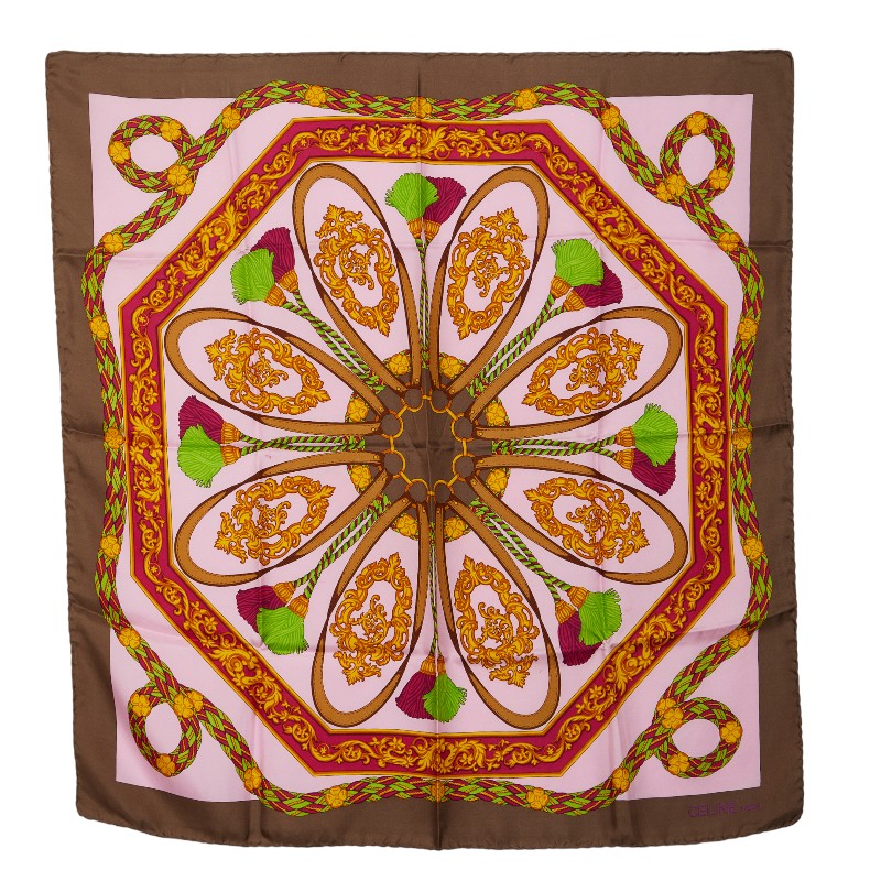 楽天市場】セリーヌ スカーフ グレー ピンク マルチカラー シルク