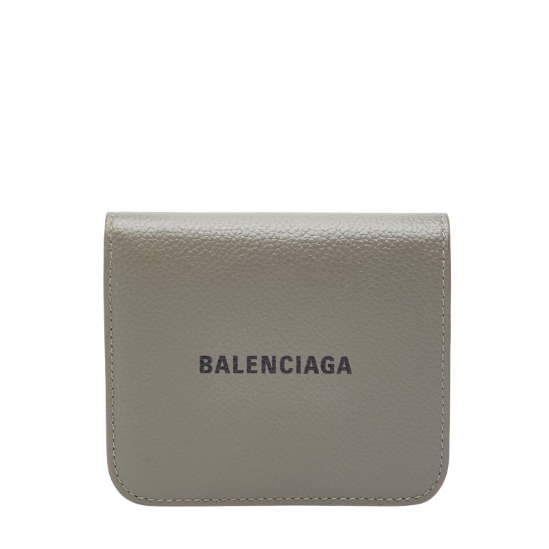 バレンシアガ ロゴタイプ 二つ折り札入れ コンパクトウォレット 594216 薄墨色 なめし革 レディース BALENCIAGA 【中古】