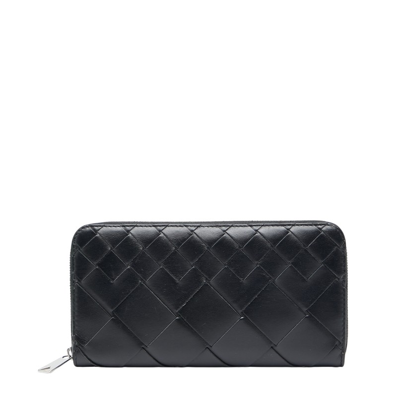 ボッテガヴェネタ イントレチャート ラウンドファスナー 長財布 ブラック レザー レディース BOTTEGAVENETA 【中古】｜【銀座パリス】　店 40,820円