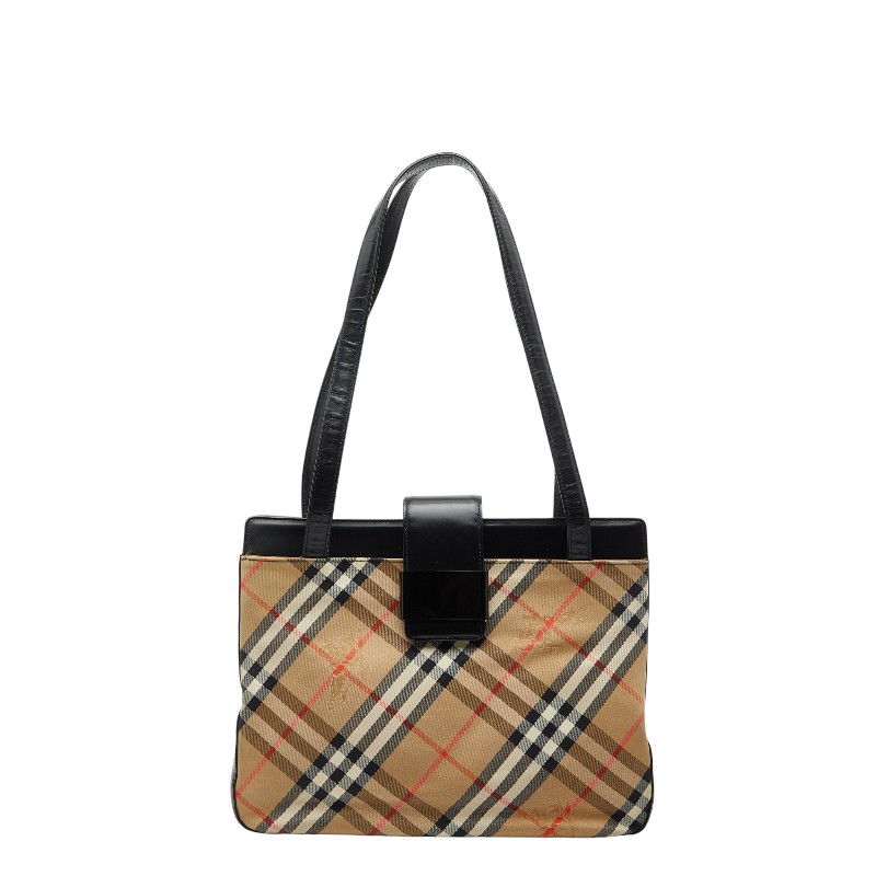 バーバリー ノバチェック シャドーホース トートバッグ ショルダーバッグ ベージュ ブラック キャンバス レザー レディース BURBERRY 【中古】 23,944円