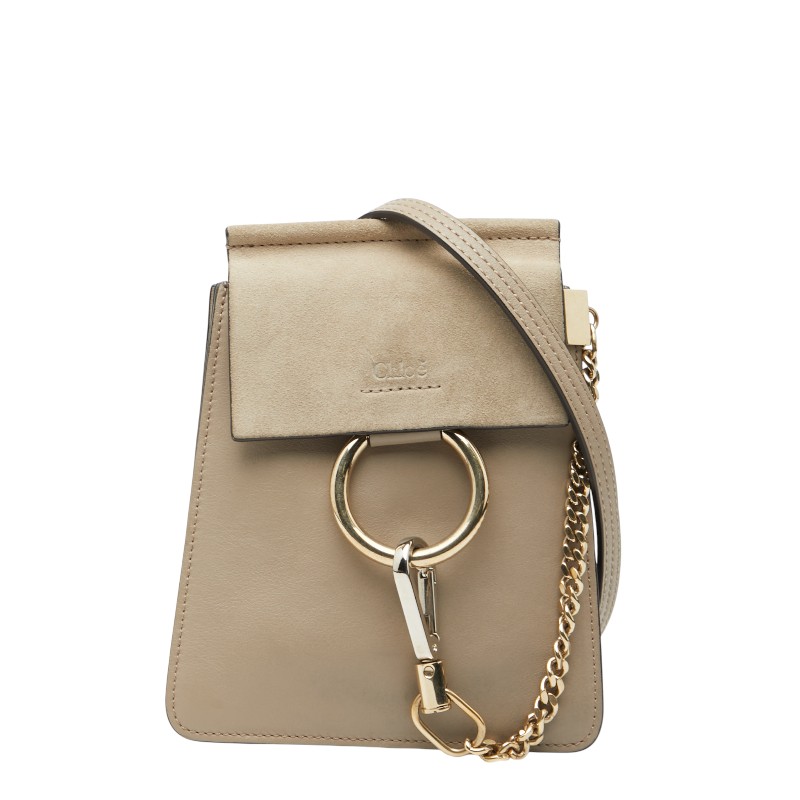 クロエ フェイ スモール 曲がった掛け ショルダーバッグ ベージュ スウェード なめし革 レディース Chloe 【中古】